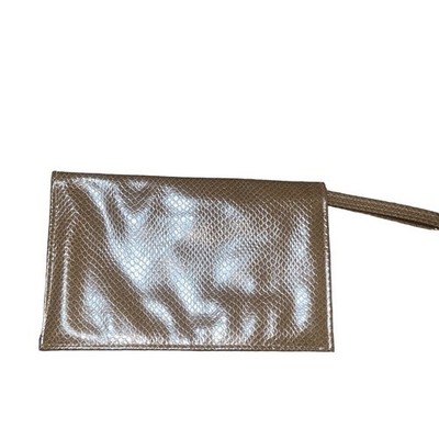 Vintage Snakeskin Clutch Wristlet Gold Accents Interior Zipper Pocket