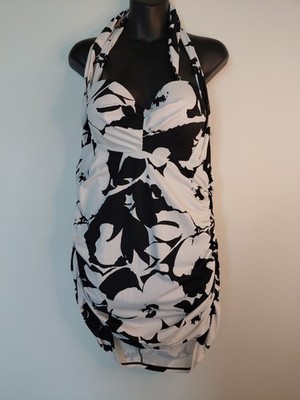 plus size swim dress design features YES Women's Carnival Dance Draped Crossover Swimdress, 18