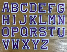 Purple Letter With White Border Embroidered Iron On Patch - Select A Letter