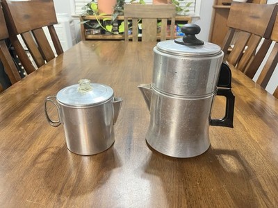 Two (2) Outdoor Mirro Camping Glamping Coffee Makers Percolators and Kettle Sets