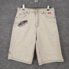 VINTAGE Phat Farm Shorts Boys 16 Youth Beige Denim Embroidered Hip Hop Baggy Y2K