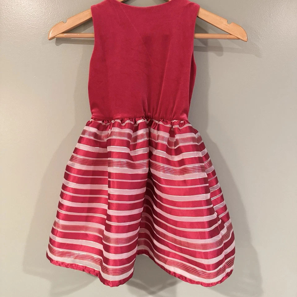 Vestido Tutú de Vacaciones a Rayas Terciopelo Rojo Lugar para Niños S 5-6 Brillante Navidad EC Foto 2 de 4