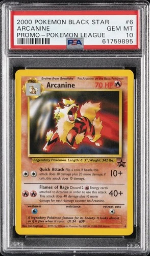 2000 POKEMON PROMO BLACK STAR POKEMON LEAGUE #6 ARCANINE PSA 10