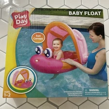 Play Day Inflatable Baby Pool Float &Sun Canopy Pink New
