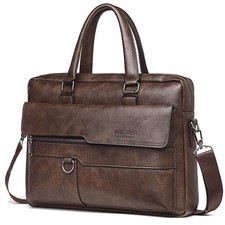 Mens Messenger Bag Leather 15.6 Inches Laptop Briefcase Large Laptop Bag Satc...