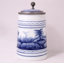 Large Antique Delft Style Porcelain Beer Stein w/Lithophane Swaine Co c.1920s