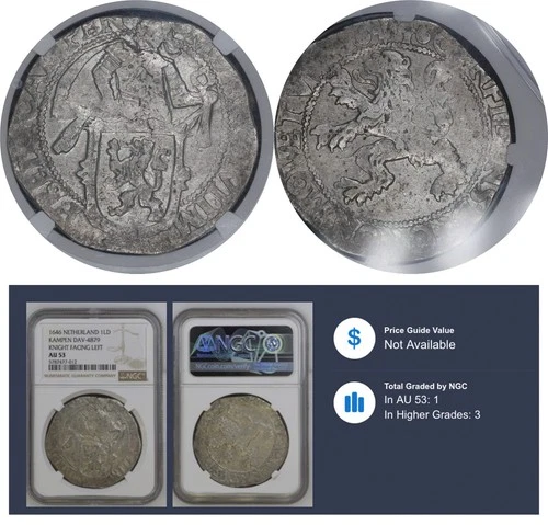 AU53 NGC 1 Daalder 1646 Netherlands Silver Coin Kapen # Dav-4879