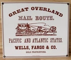 Vintage 1990 Ande Rooney Wells Fargo Porcelain Sign Great Overland Mail Route