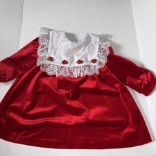 Longsleeve Holiday Red Velvety Vintage Baby dress Lace Bib Collar Rosettes 2T
