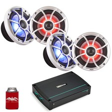 Wet Sounds RECON6-S-RGB Silver LED 6.5" Speakers Kicker KXMA400.4 Marine Amp