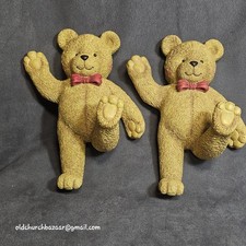 Home Interiors Kids Teddy Bear Wall Hooks Set 2 Resin Nursery Kids Decor Hangers