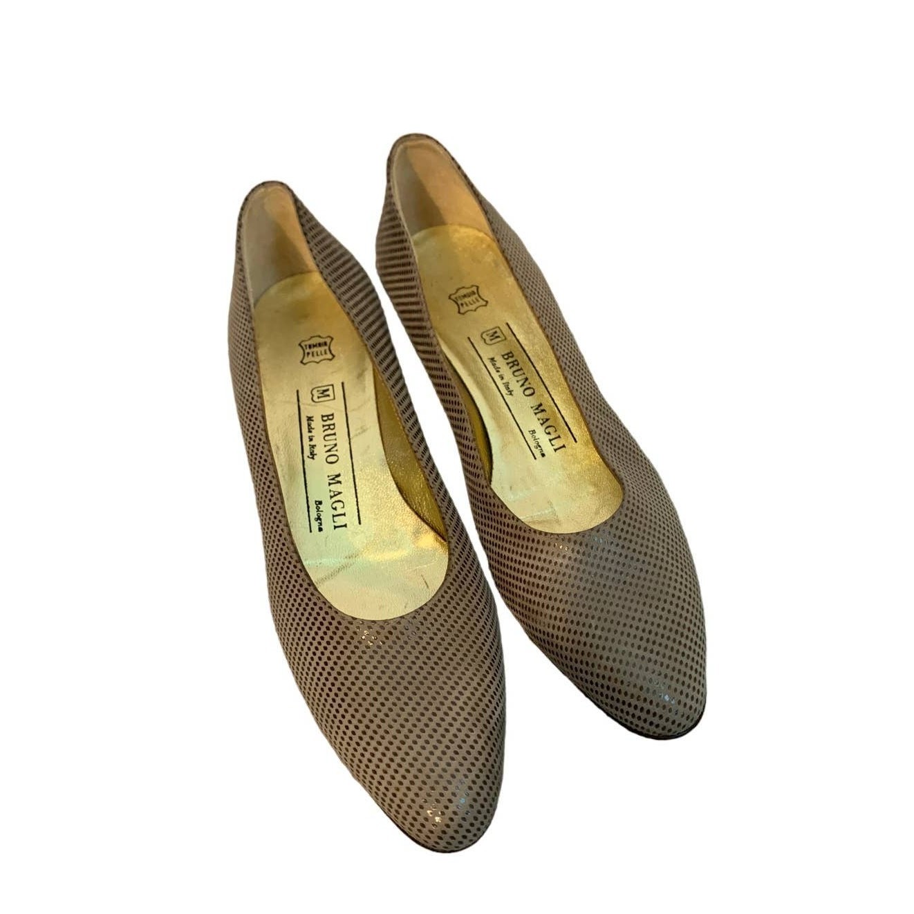 PANTOFOLA D’ORO Bruni Magli Made in Italy 7 5 AAAA "Bologna" Taupe Oro Pelle Tacco a gattino