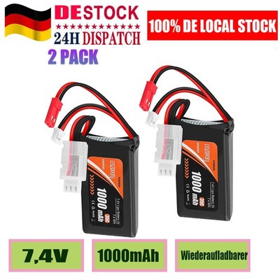 2Pack 7.4V Lipo Battery 1000mAh PH2.0 &JST Plug A xial SCX24 for  1/10 1/16 1/18