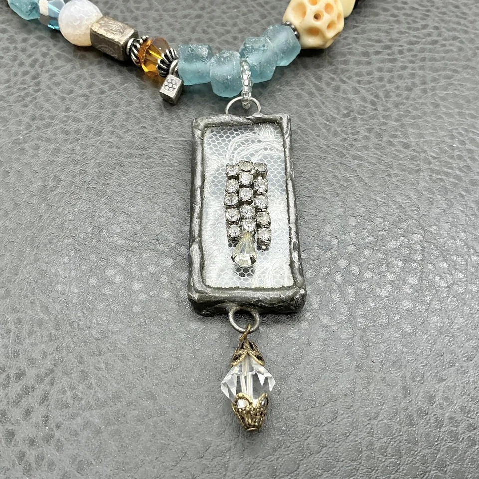 Collar hecho a mano artesanal llamativo boho cuentas mixtas diamantes de imitación colgante Foto 4 de 4