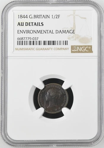 Great Britain 1/2 Farthing 1844 NGC AU Details