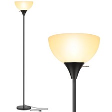 Floor Lamp, Standing Lamps with White Plastic Shade, Black Modern Torchiere F...