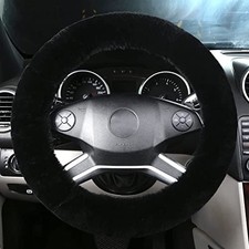 Fluffy Steering Wheel Cover for Women Fuzzy Steering Wheel Cover Winter Black
