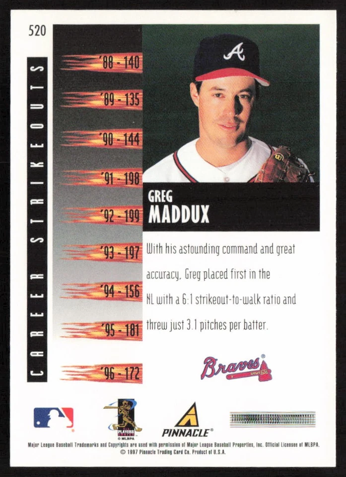 1997 Score Hobby Reserve Greg Maddux #HR520 Atlanta Braves - Image 2 of 2