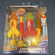 H2O Rocket Triple Launch Water Rocket Toy Set, 3 Plastic Rockets, Yellow Red