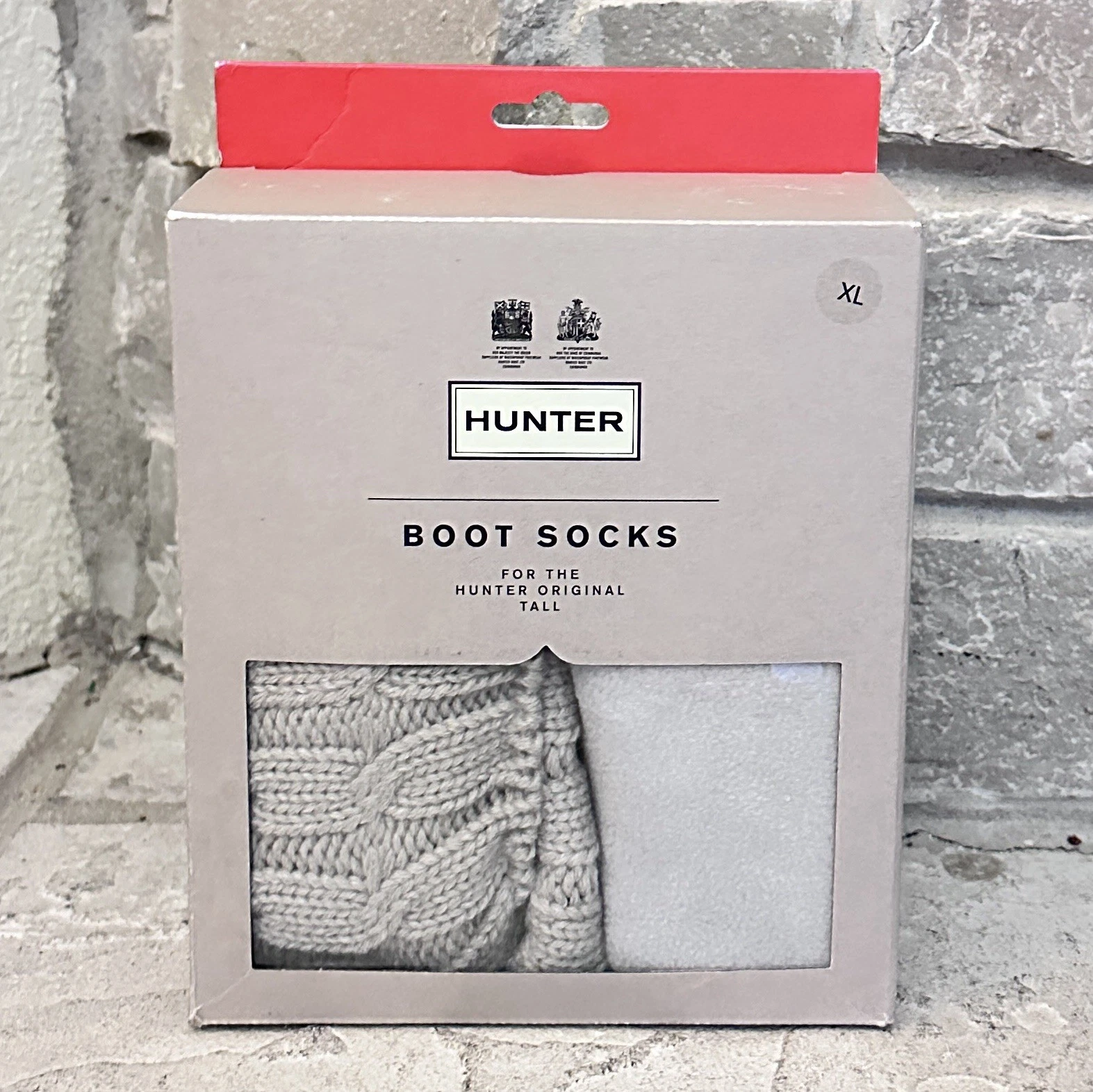 Hunter Greige Cable Stitch Knit Boot Socks Slippers XL Women 11-13 (Men 10-12)