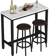 AWQM Bar Table Set of 2,39.3 Faux Marble ,PU Leather Stools, Piece Pub Height