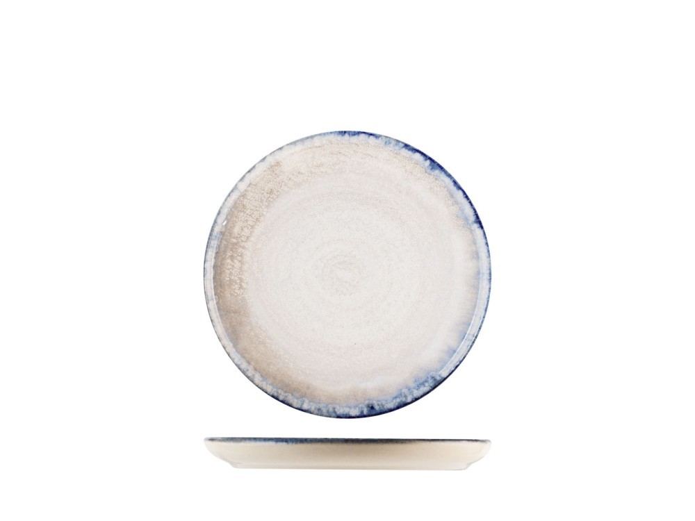 H&H Pack 12 fruit plates Artisanal in stoneware decorated blue border 21 cm.