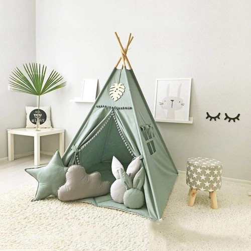 Kids Teepee Tent with White Pom Pom - Indoor Play Teepee for Children Boys Po...