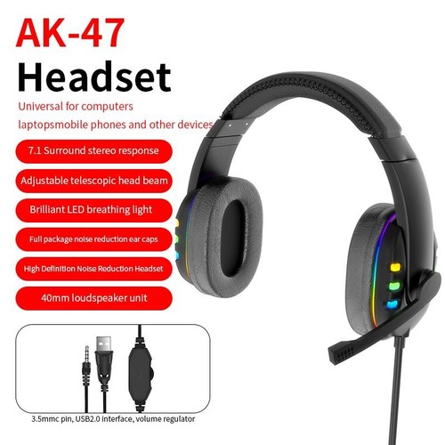 `Kopfhörer Gaming Headset Bunte Led Marquee Wired Gaming E Sport Luminou - Afbeelding 9 van 11