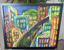 (CL 6) PAINTING ORIGINAL ACRYLIC ON CANVAS PANEL  16”X20” "Downtown"