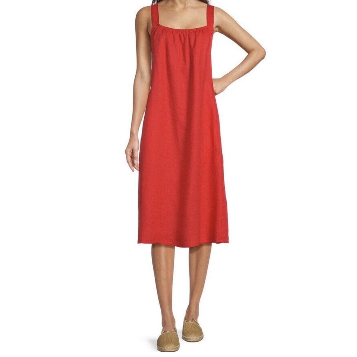 Eileen Fisher 100% Organic Linen Cami Dress, Color: Flame (Orange), Size  Large
