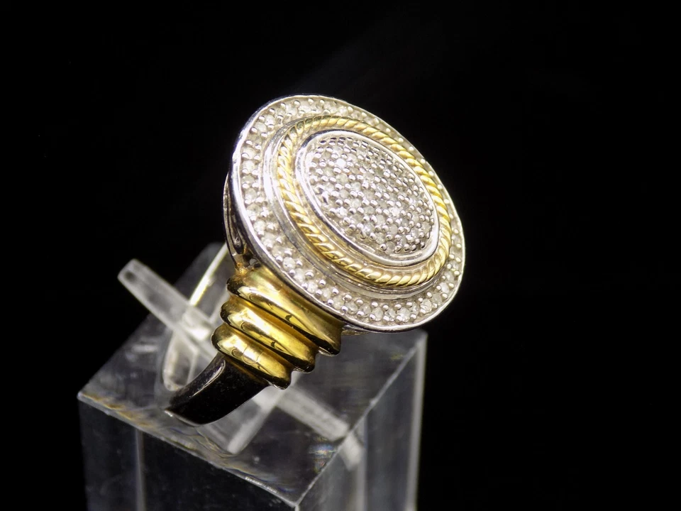 Anillo pavé de diamantes blancos JWBR tamaño 7 plata de ley 925 y oro vermeil .25 tcw Foto 3 de 4