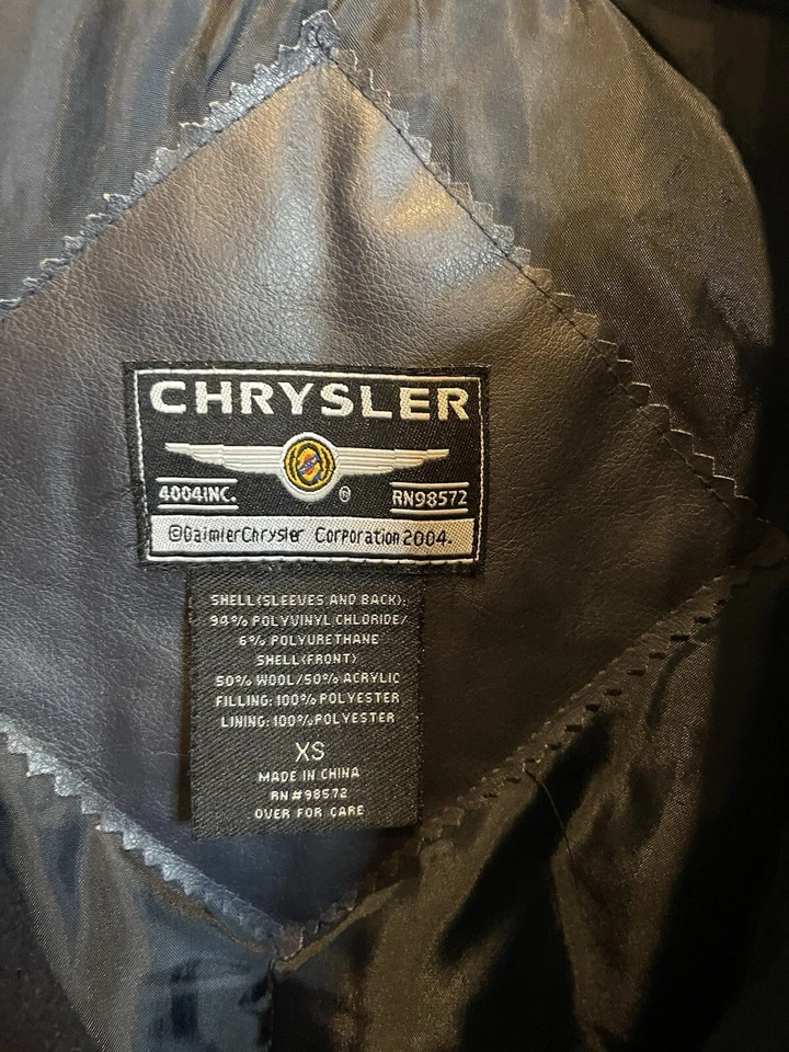 Chaqueta Letterman Vintage Chrysler 2004 Cuero Mezcla Lana Adulto XS Negra Foto 3 de 4