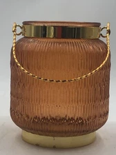 Mid Century Orange /Amber Glass Japenese Style With Gold Trim, Multiple Use - S1