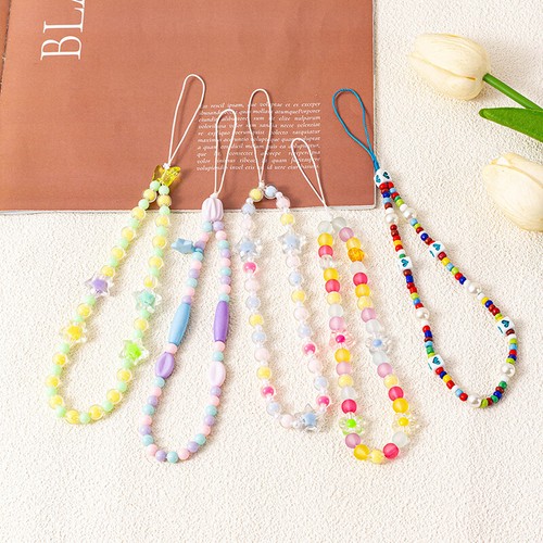 Colorful Star Bead Phone Chain Holder For IPhone For Samsung Huawei Xiaomi - Photo 4 sur 17