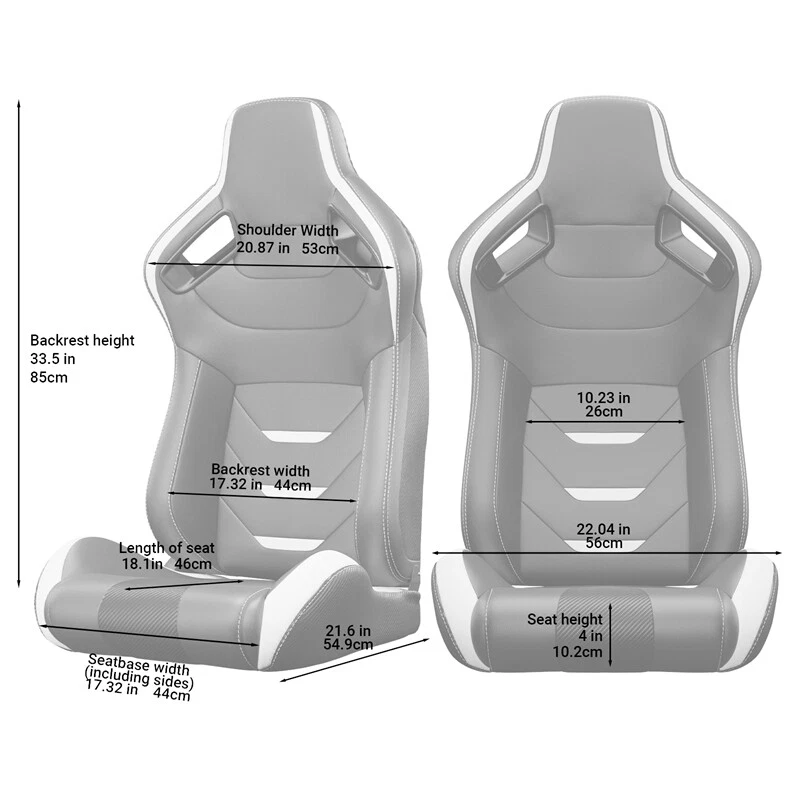 For Dodge Pair Sport Racing Seats Adjustable Reclinable w/ Sliders Black+White Foto 3 de 4