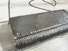 Vintage Silver Metal Sequin Chain Mail Mesh Clutch Evening Purse Glam Disco