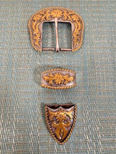 Beautiful Gold Flora Western Belt Buckle,Strap and End Point Set-for 1 1/2" Belt
