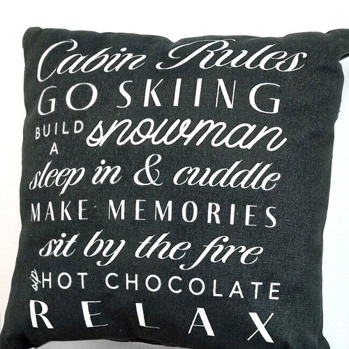 Throw Toss Cabin Rules Ski 13" Snowman Black/White Buffalo Plaid Pillow Fun NEW - Picture 4 of 7