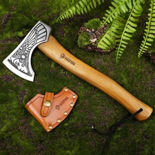 13" Hatchet, Handmade Bushcraft Hatchet Camping Axe Viking Axe with Valkyrie Pat