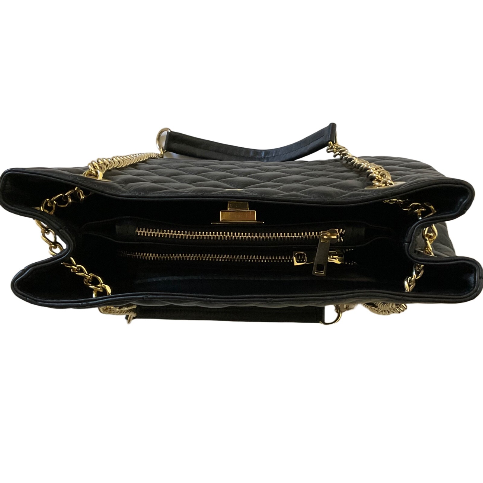 Isabella Rhea black quilted leather handbag purse tote bag with chain