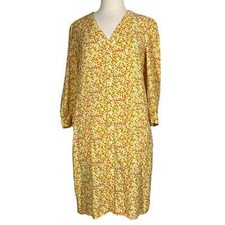 DRAPER JAMES Yellow Floral Print Shirtdress Small Preppy Southern Modest
