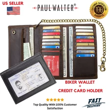 Mens RFID Leather Biker Wallet with Chain – Card Holder, Gift for Him