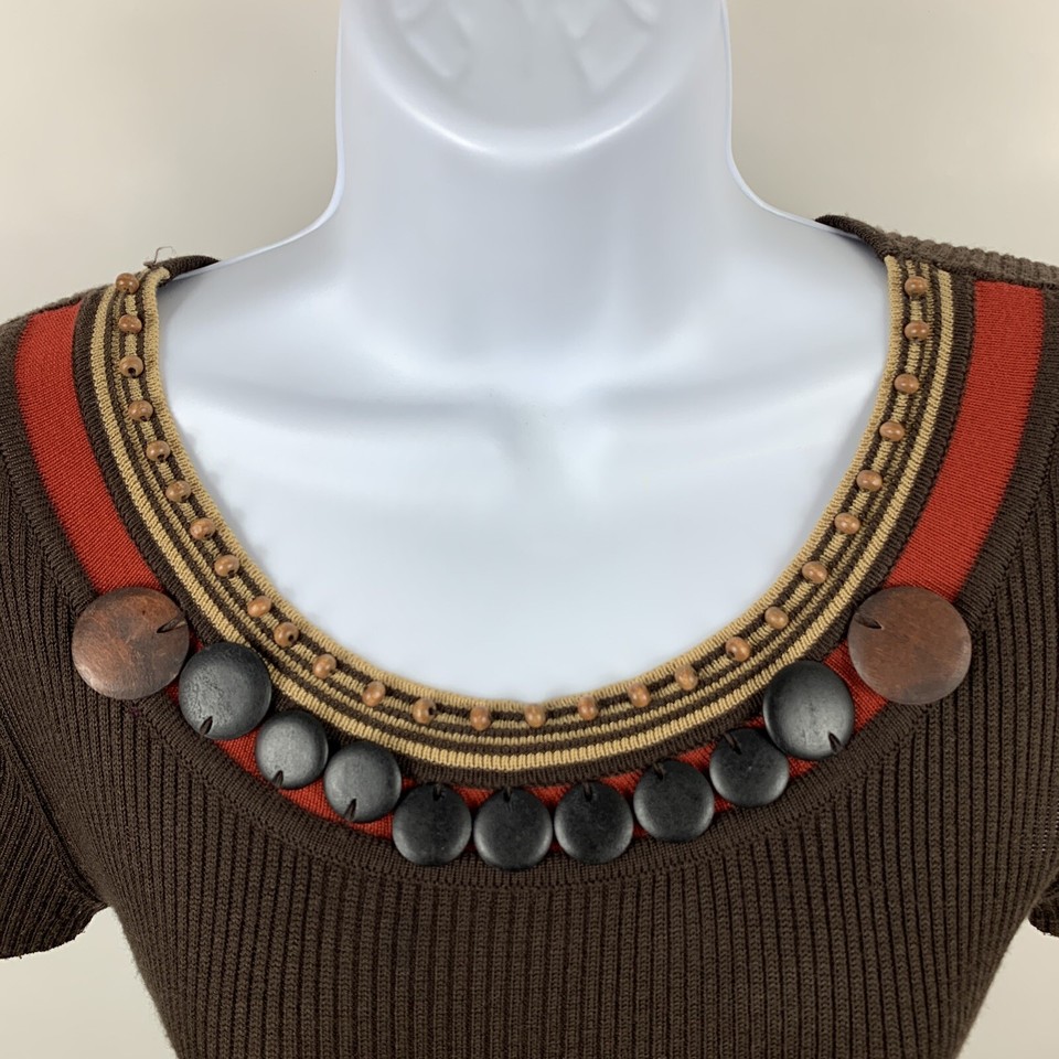 Requirements Sweater Women's Size Medium Beaded Short Sleeve Round Neck