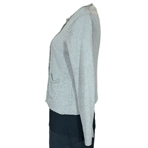 Eileen Fisher Womens Medium Cardigan Sweater Gray Silk Rayon Crop 3/4 Sleeve - Picture 2 of 12