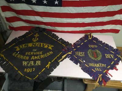 Rare Antique World War I Army and Navy Felt Flag Banners Two total