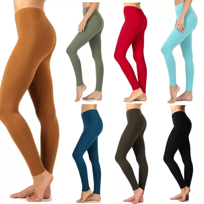 Womens ZENANA Full Ankle Length Leggings Basic Cotton Stretch Pants Yoga  S-3X