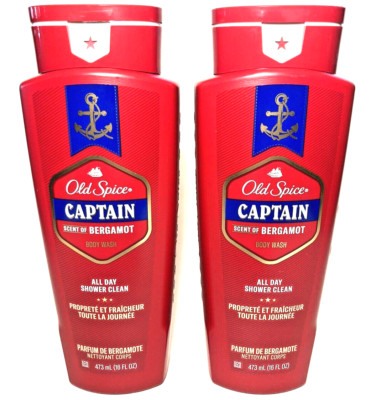 (2 Pack) Old Spice Captain - BODY WASH - BERGAMOT - 16 oz each  - PRIORITY MAIL