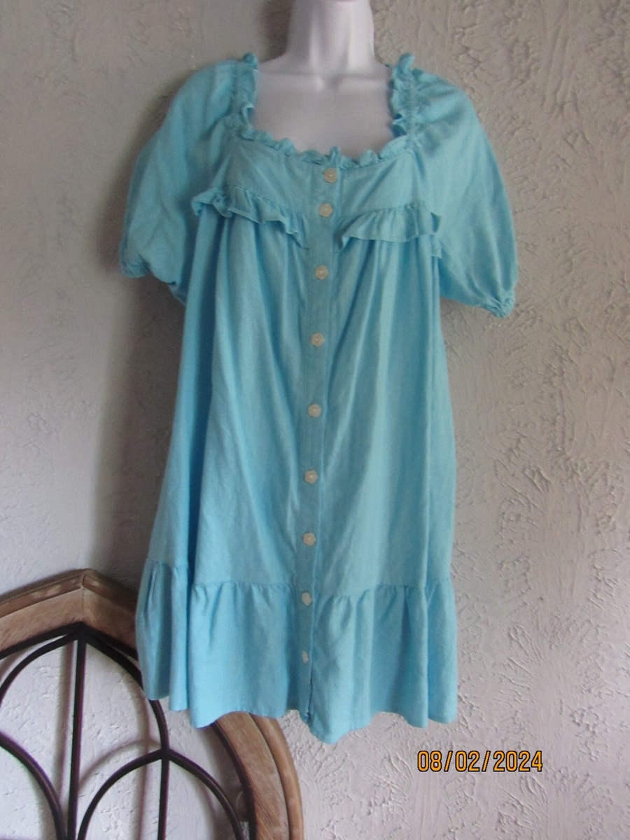 Stone Clover Lane nwt M light blue linen blend peasant dress short sleeve flower Stone Clover Lane nwt M light blue linen blend peasant dress short sleeve flower