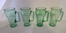 Set of 4 Green Glass Whataburger Coca Cola Cowboy Glasses 6" Tall