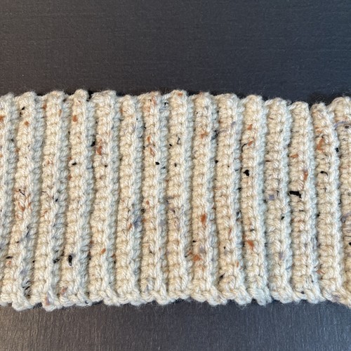 Handmade Crocheted Short Winter Neck Warmer Scarf Tan Brown Tweed 26 Inch - Picture 7 of 7